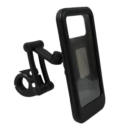 Wukusy 360 rotation waterproof bike phone mount holding a smartphone, suitable for cycling and outdoor use.