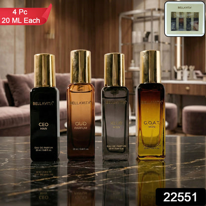 Wukusy Bellavita men's luxury perfume gift set with four 20ml bottles arranged in elegant packaging
