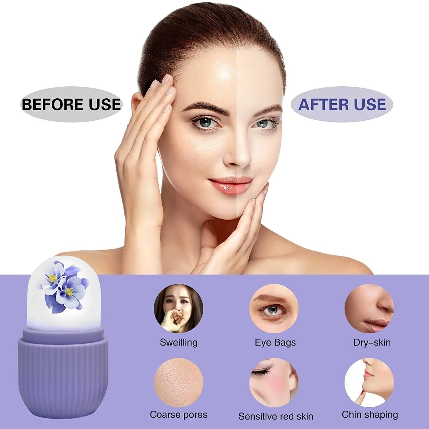 Purple Wukusy 1224p Beauty Ice Roller for face and eyes, reusable facial massage tool with soothing design