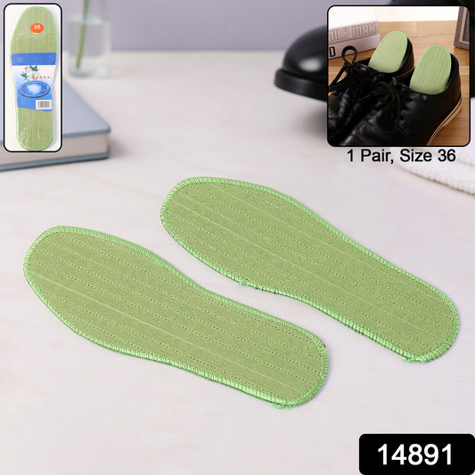 Pair of Wukusy premium comfort shoe insoles for daily foot support, size 36, with a mix of colorful design patterns.