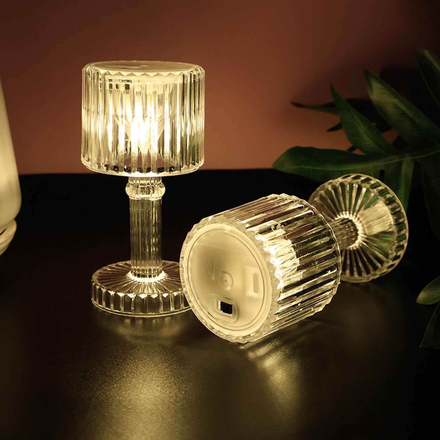 Set of 6 Wukusy LED crystal-effect table lamps for home decor, featuring modern design with sparkling crystal accents.