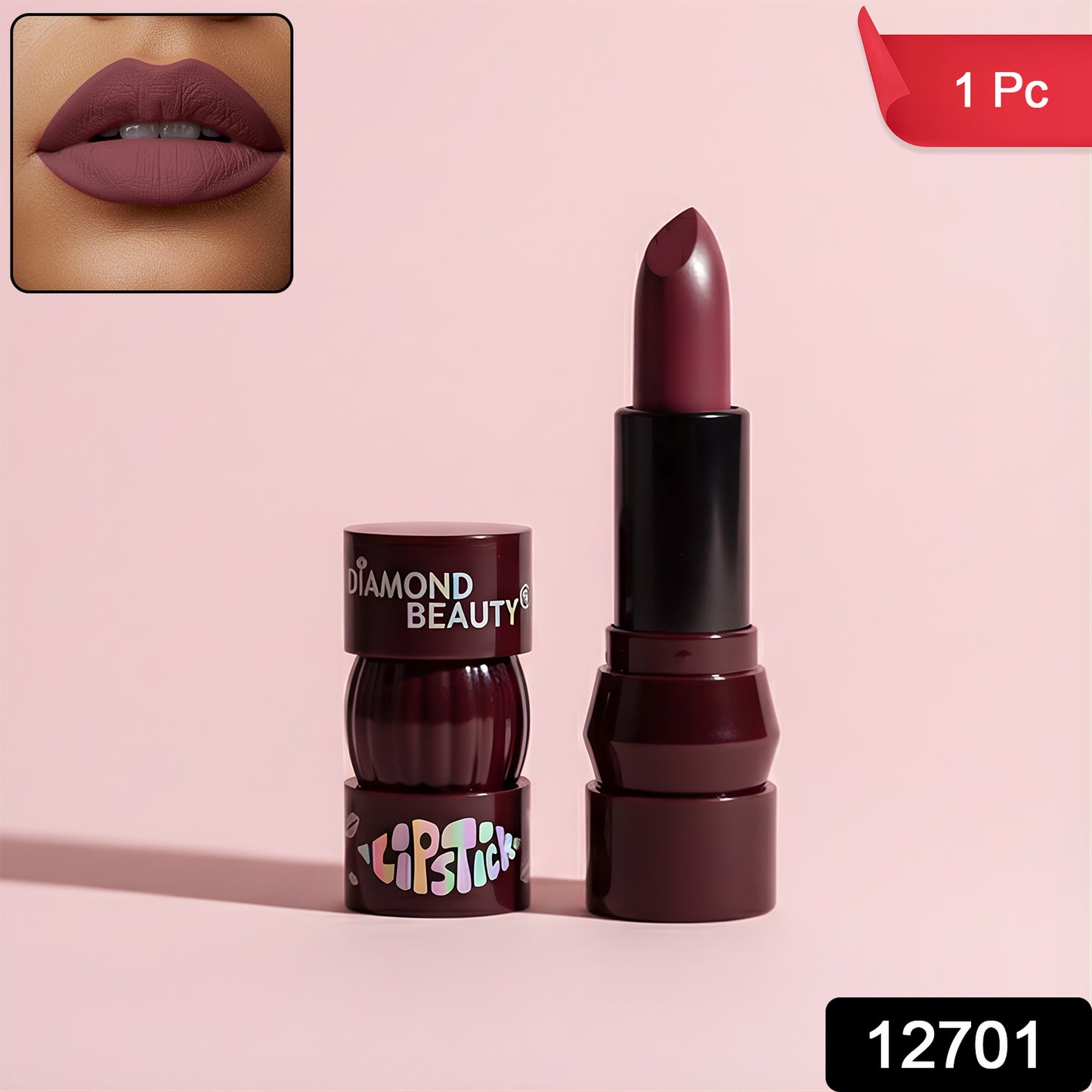 Wukusy Premium Diamond Beauty Matte Lipstick in mix colors, showcasing a close-up of the vibrant lipstick tube with a matte finish.