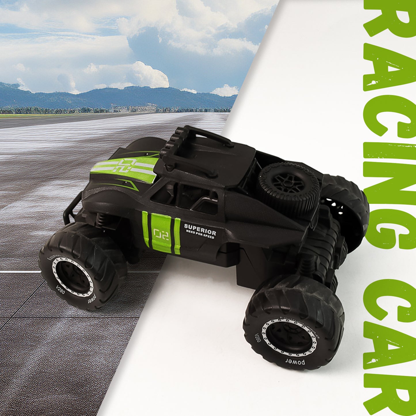 Wukusy Electroplay remote control monster truck toy set with colorful truck and controller on a white background.