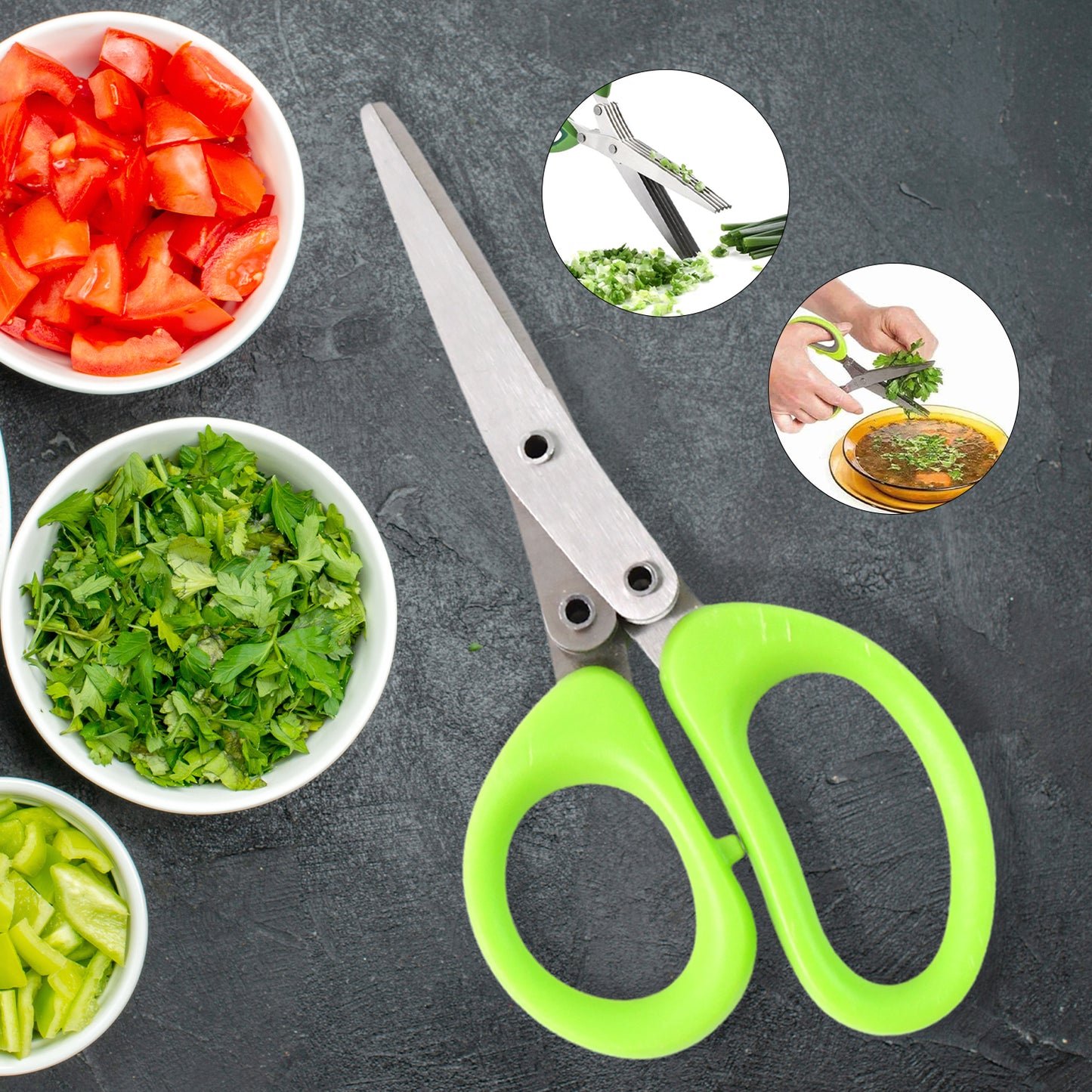 Wukusy premium 5-blade multipurpose herb scissors with stainless steel blades for kitchen herb chopping and food prep.