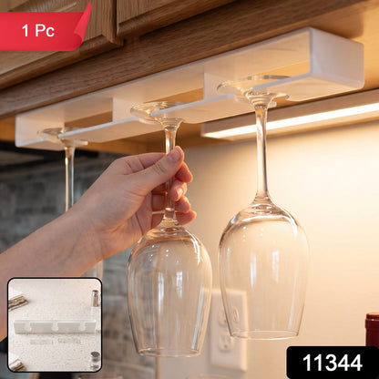 Under Shelf Wine Glass Hanger With 3 Slots For Kitchen Cabinet Storage (1 Piece)