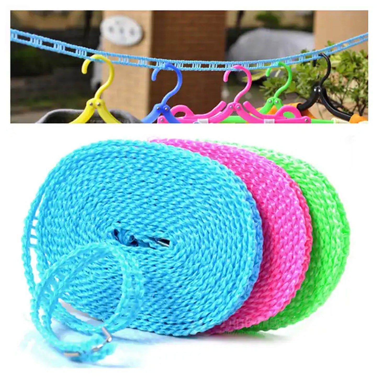 Wukusy 3-meter Windproof anti-slip nylon clothesline with hooks, ideal for indoor outdoor drying and camping laundry storage.