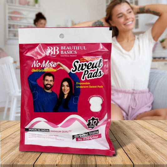 Disposable Wukusy underarm sweat pads with cotton, highly absorbent, anti-allergic, anti-bacterial, and odor control for men and women.