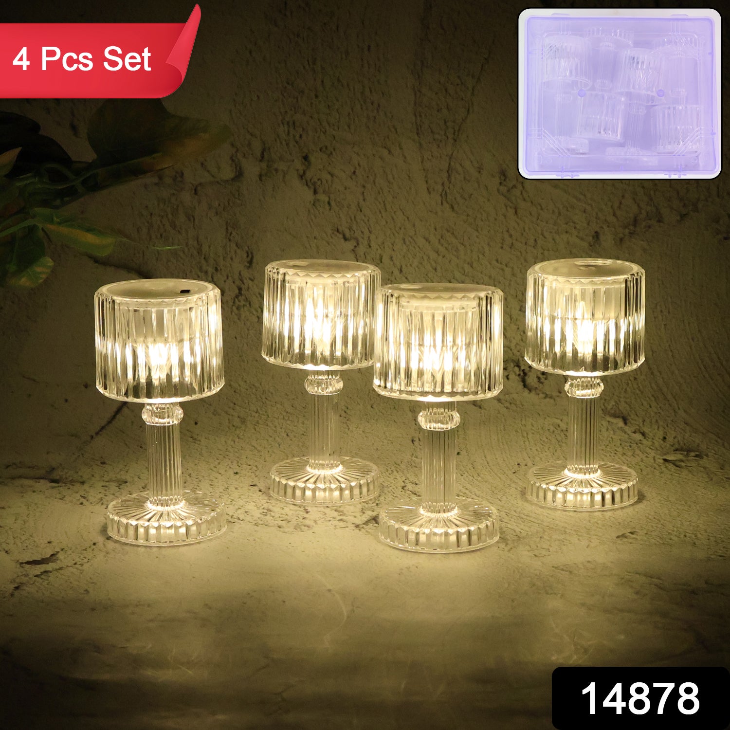 Set of 4 Wukusy LED crystal-effect table lamps for home decor, featuring modern design and shimmering crystal accents.