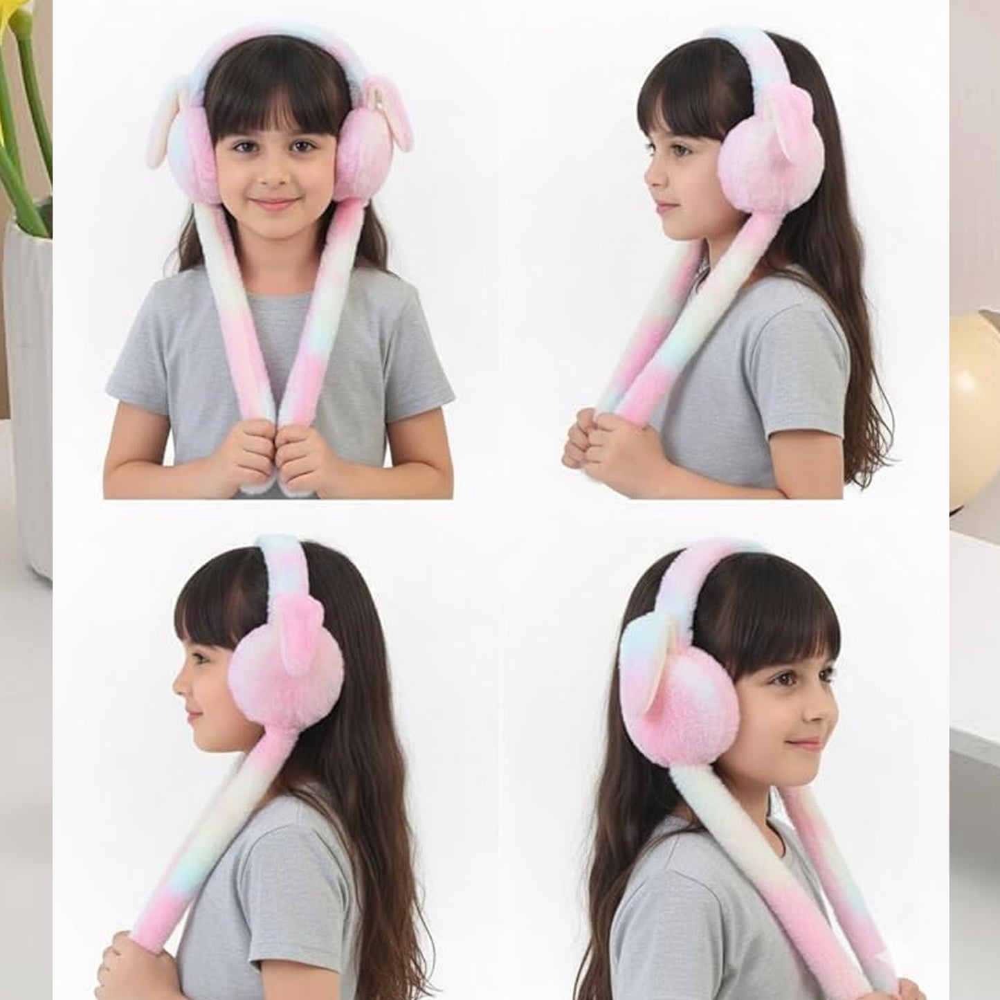 Soft plush winter kids' earmuffs by Wukusy with cozy, fluffy material to keep children's ears warm in cold weather.