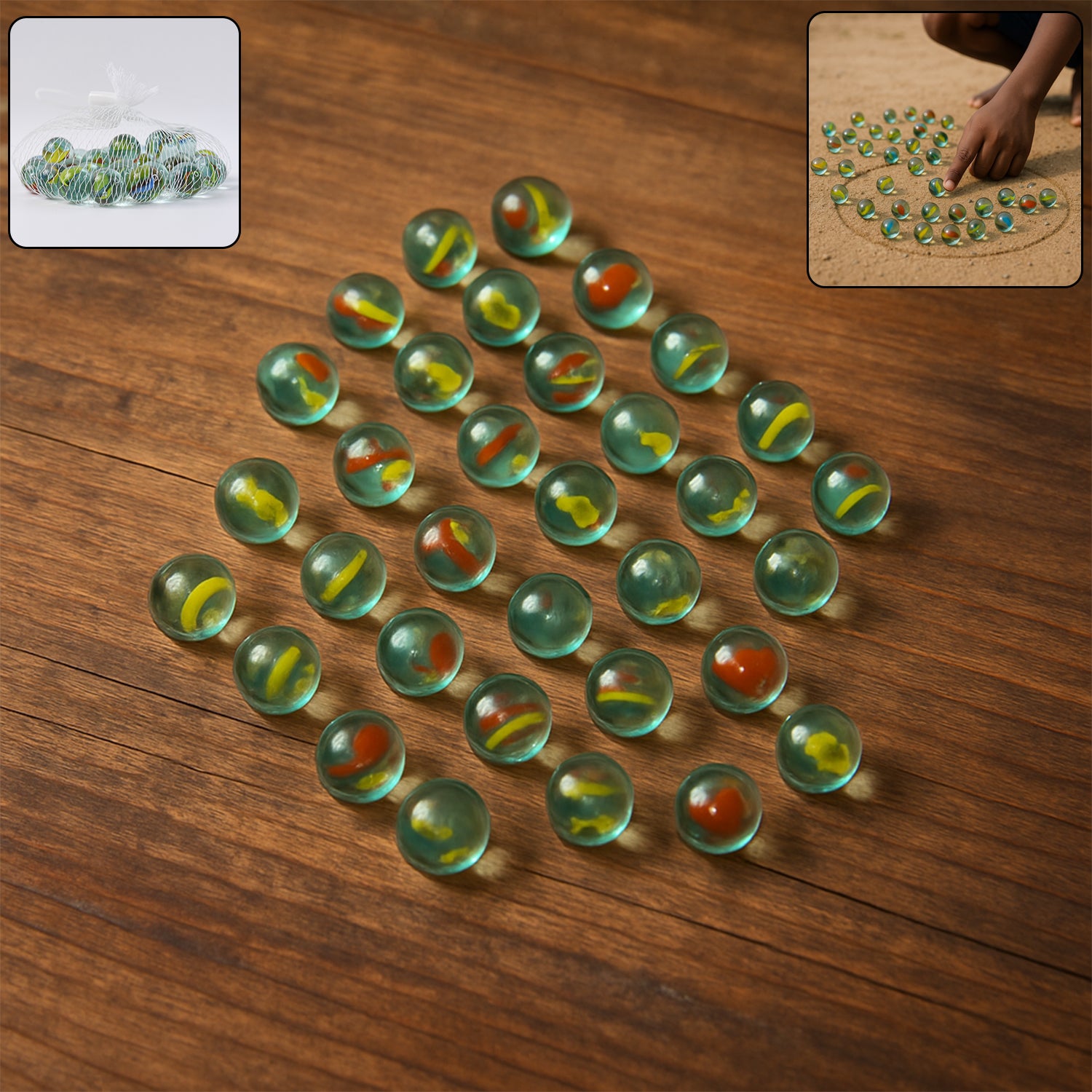 Set of 35 colorful glass marbles for kids, ideal for home decor and craft projects, by Wukusy.