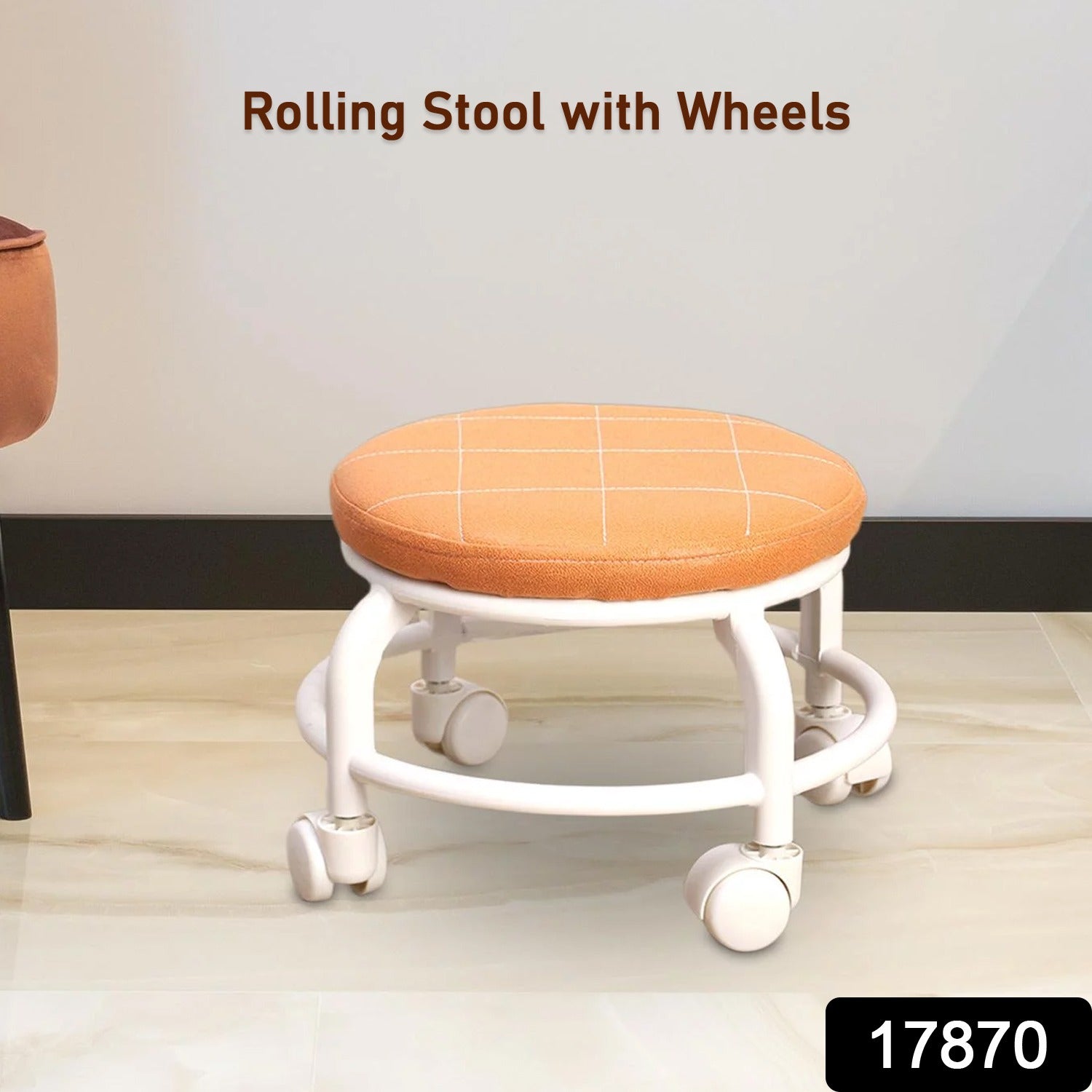 Wukusy 17870 roller seat stool with low height, movable design, small size, and pulley wheels for garage, home, or library use.