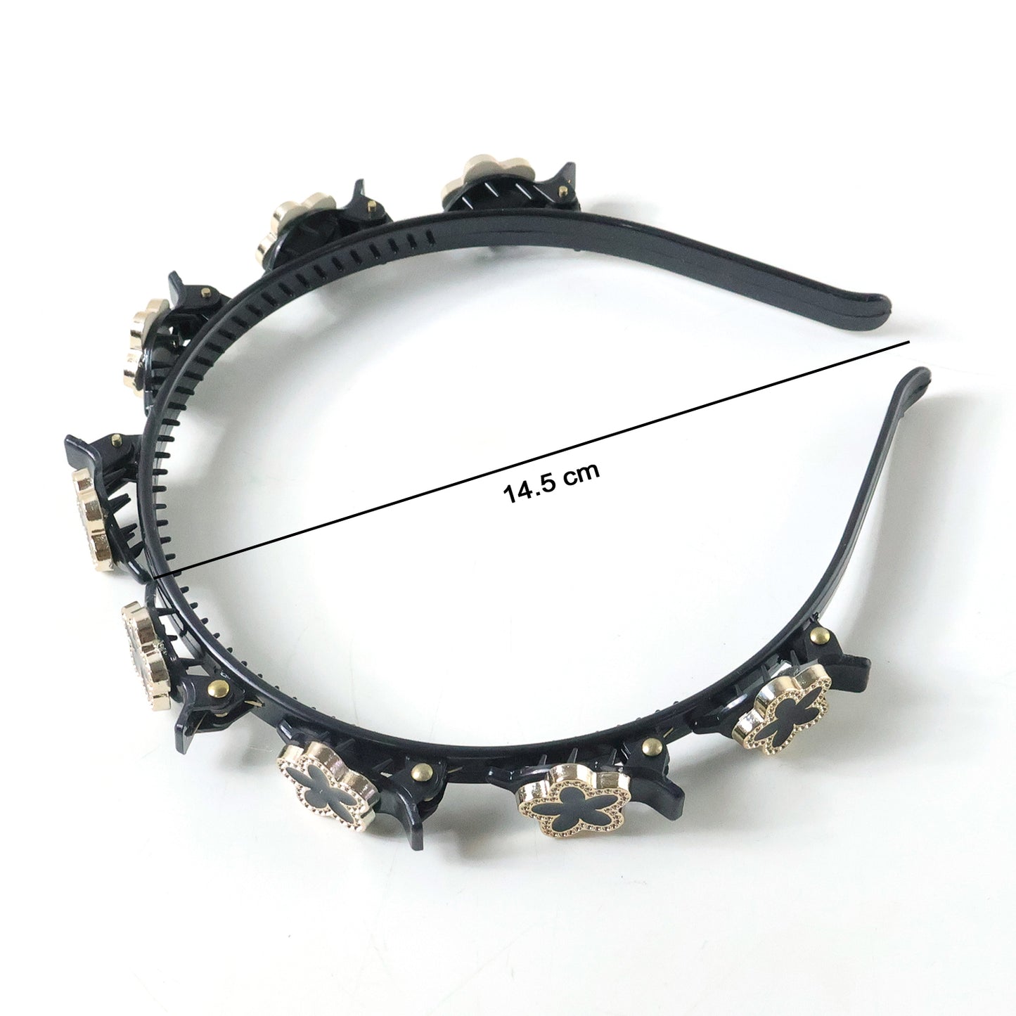 Wukusy premium decorative hair band featuring intricate design, styled on a model's hair for a fashionable look.