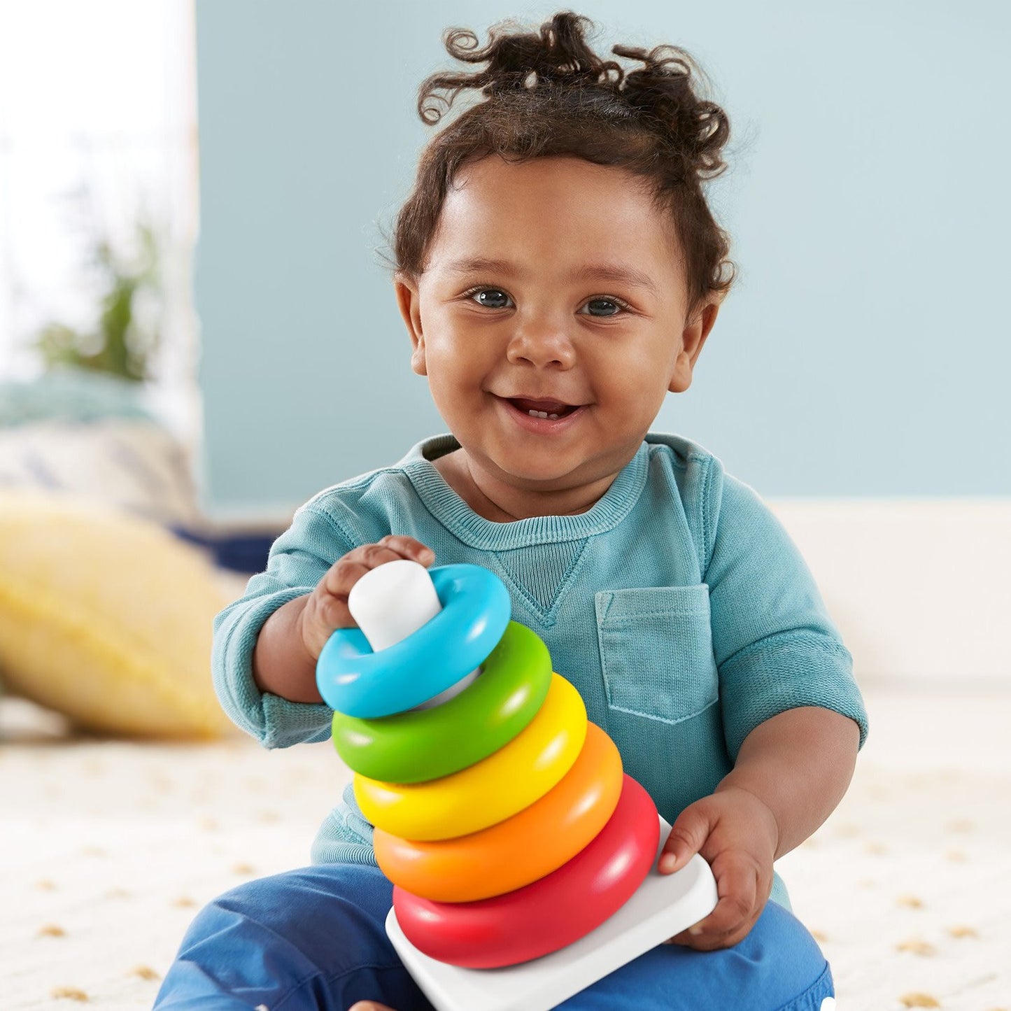 Wukusy 8016 plastic baby stacking rings toy with seven colorful jumbo rings for kids' educational play and development