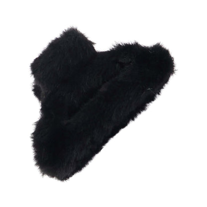 Wukusy big-size soft faux fur hair claw clip holding hair, beige color, stylish and plush accessory for hair styling.