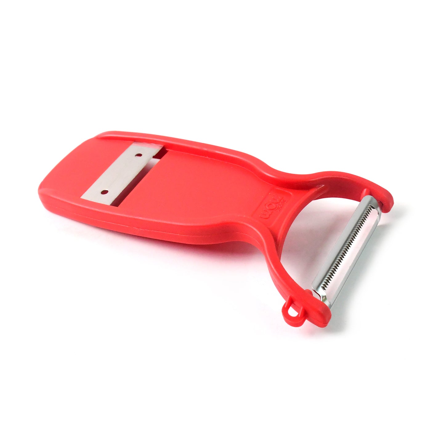 Wukusy Supermom Swiss 2-in-1 slicer peeler with ultra-sharp stainless steel blades for kitchen prep and peeling tasks