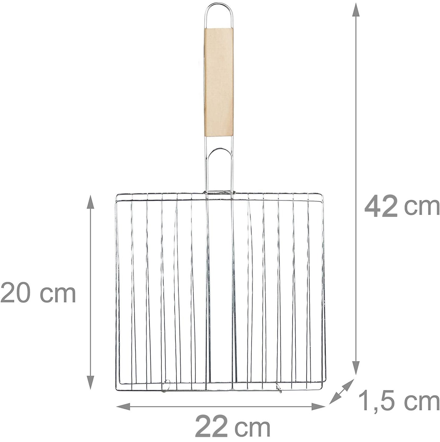 Wukusy kitchen square roaster papad grill with wooden handle, used for grilling papads and small barbecues in the kitchen.