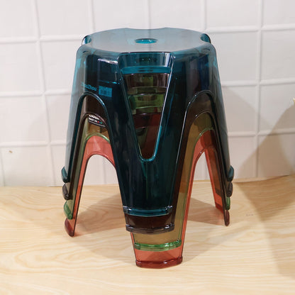 Set of four Wukusy transparent plastic sitting stools, 28x26cm, sturdy indoor and outdoor seats with modern design.