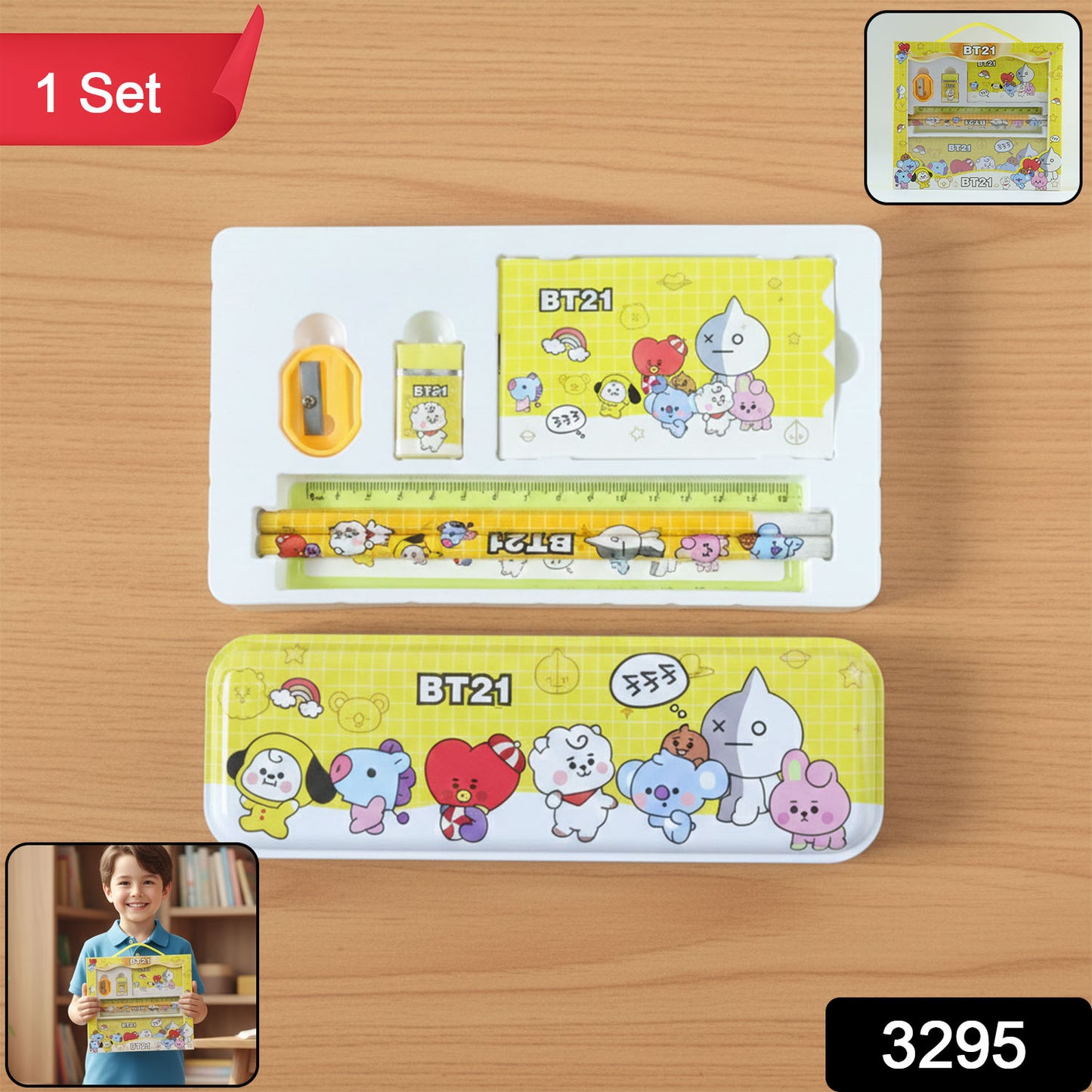Wukusy premium cartoon printed pencil box stationery set with colorful design, compact and ideal for organizing school supplies