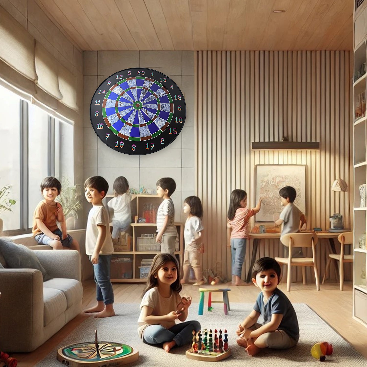Wukusy magnetic dart board game set with six safe darts, suitable for kids and adults, featuring colorful target and design.