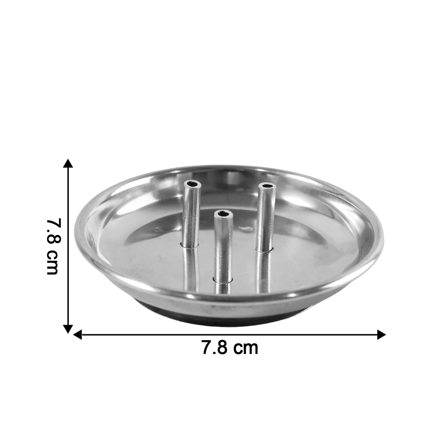 Stainless steel Lotus Agarbatti stand with triple stick holder, designed by Wukusy, featuring a decorative lotus shape for incense sticks.