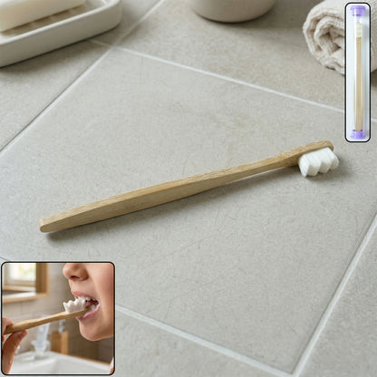 Wukusy natural wooden handle toothbrush with case, eco-friendly design, showcasing the wooden handle and protective case.