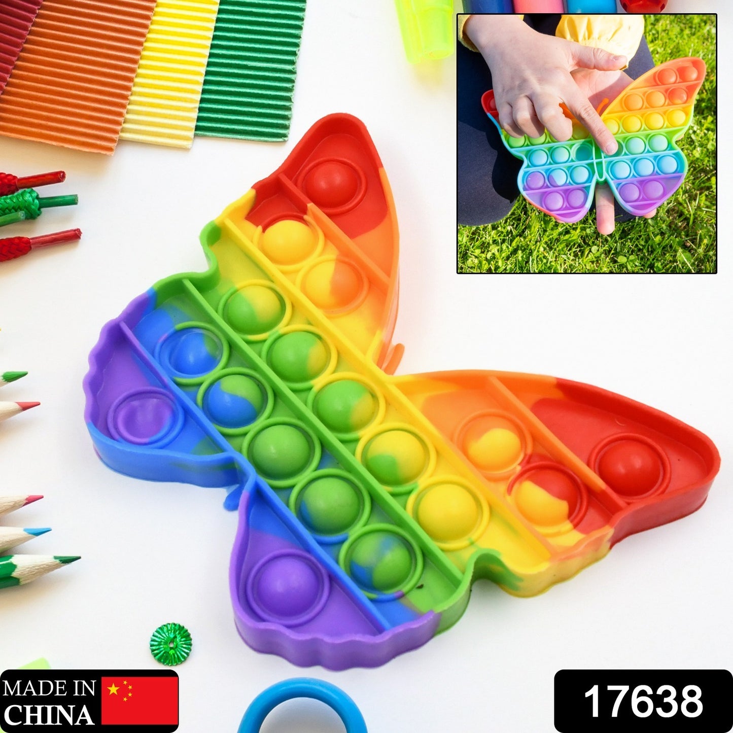 Wukusy butterfly and car-shaped Pop Fidget Toy, sensory push pop bubble stress reliever for kids and adults, colorful and fun.