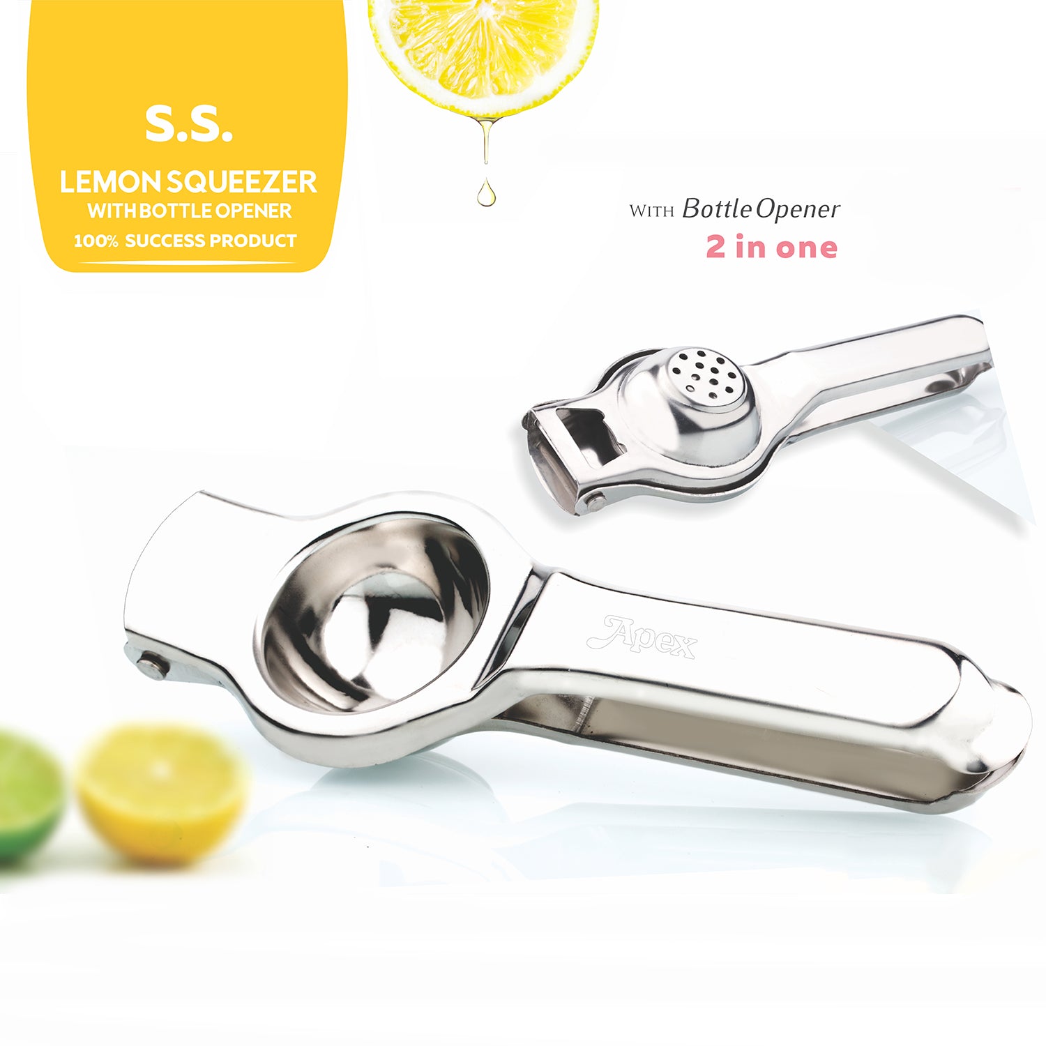 Wukusy Apex heavy-duty stainless steel lemon press squeezer for efficient citrus juicing in home and kitchen use