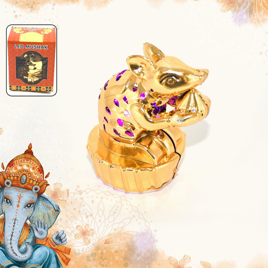 Multicolour LED Mushak for Ganpati decorations, Wukusy brand, featuring vibrant multicolored lights on a decorative home improvement item.