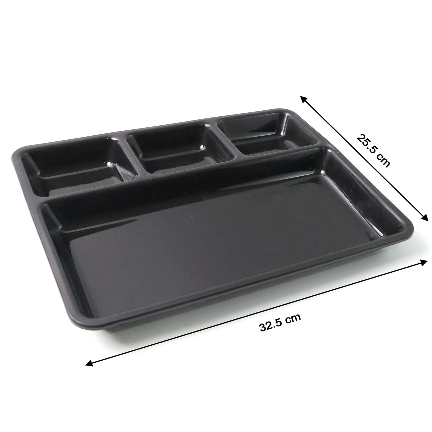 Wukusy plastic 4-compartment rectangular meal serving tray with sectioned dining plate, ideal for organized food presentation.