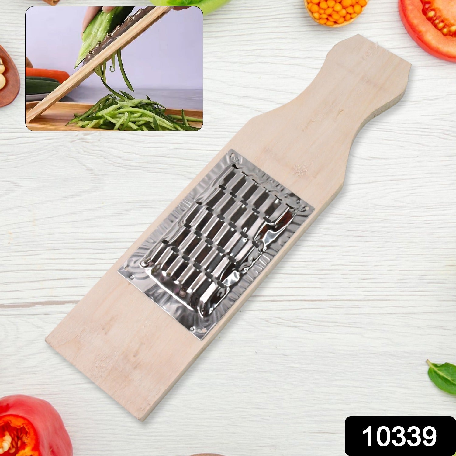 Wukusy vegetable shredder and cheese grater with multiple blades for slicing and shredding vegetables and food in the kitchen.