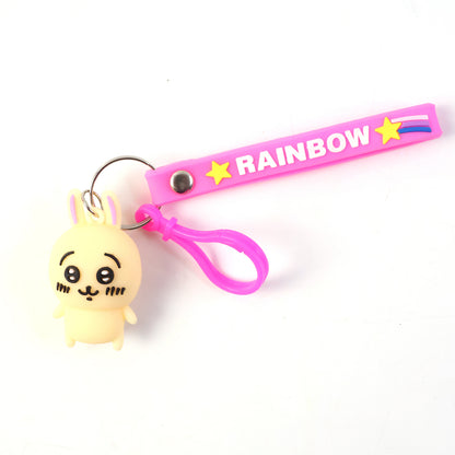 Cute Wukusy Bunny Character Keychain hanging from a hook, featuring soft pastel colors and adorable bunny design.