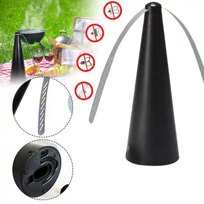 Wukusy 8416 Fly Protection Fan, portable table top insect fan with black design, battery and USB operated for indoor and outdoor fly repellent use.
