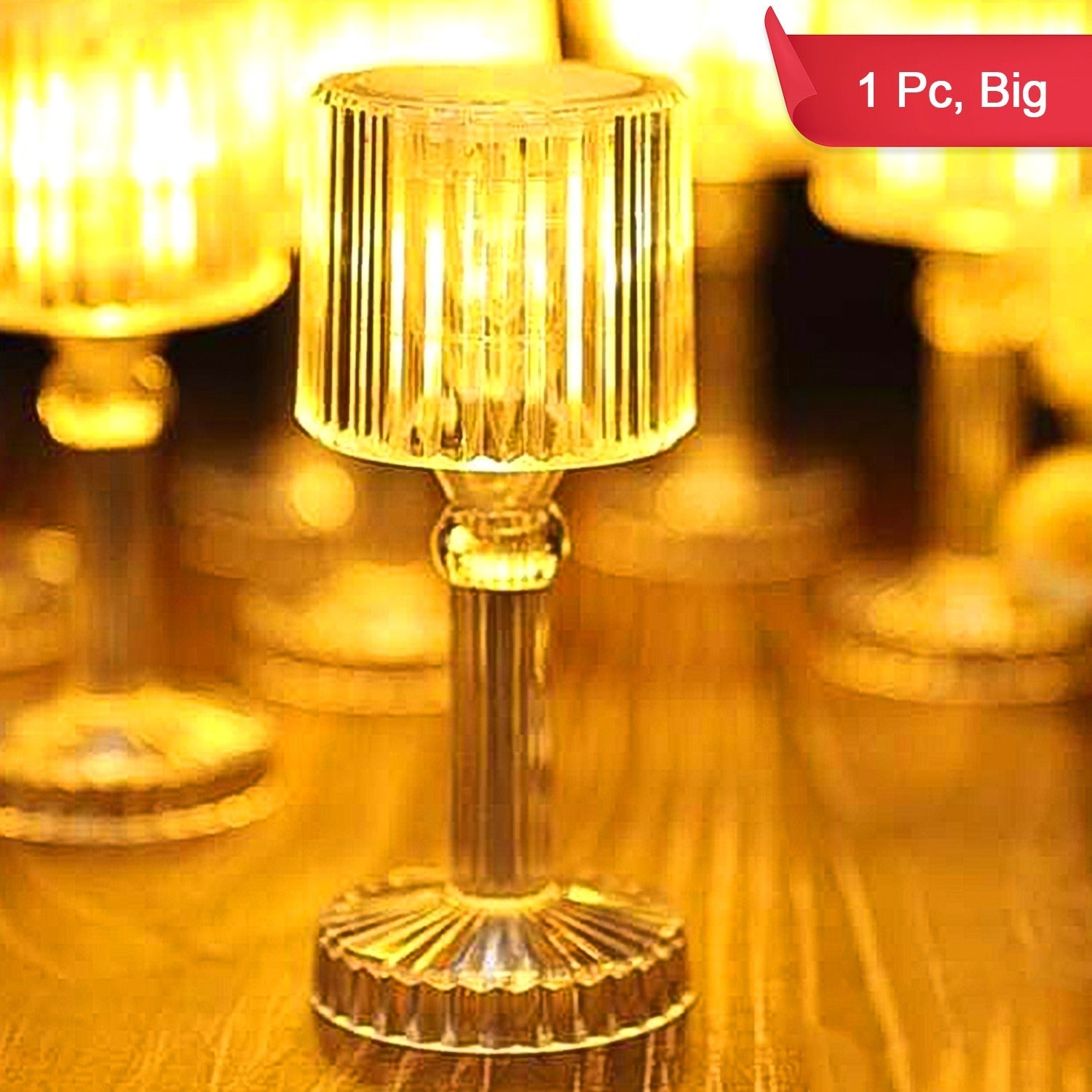 Wukusy big acrylic LED desk lamp on a table, portable crystal home decor lamp with modern design and bright lighting.