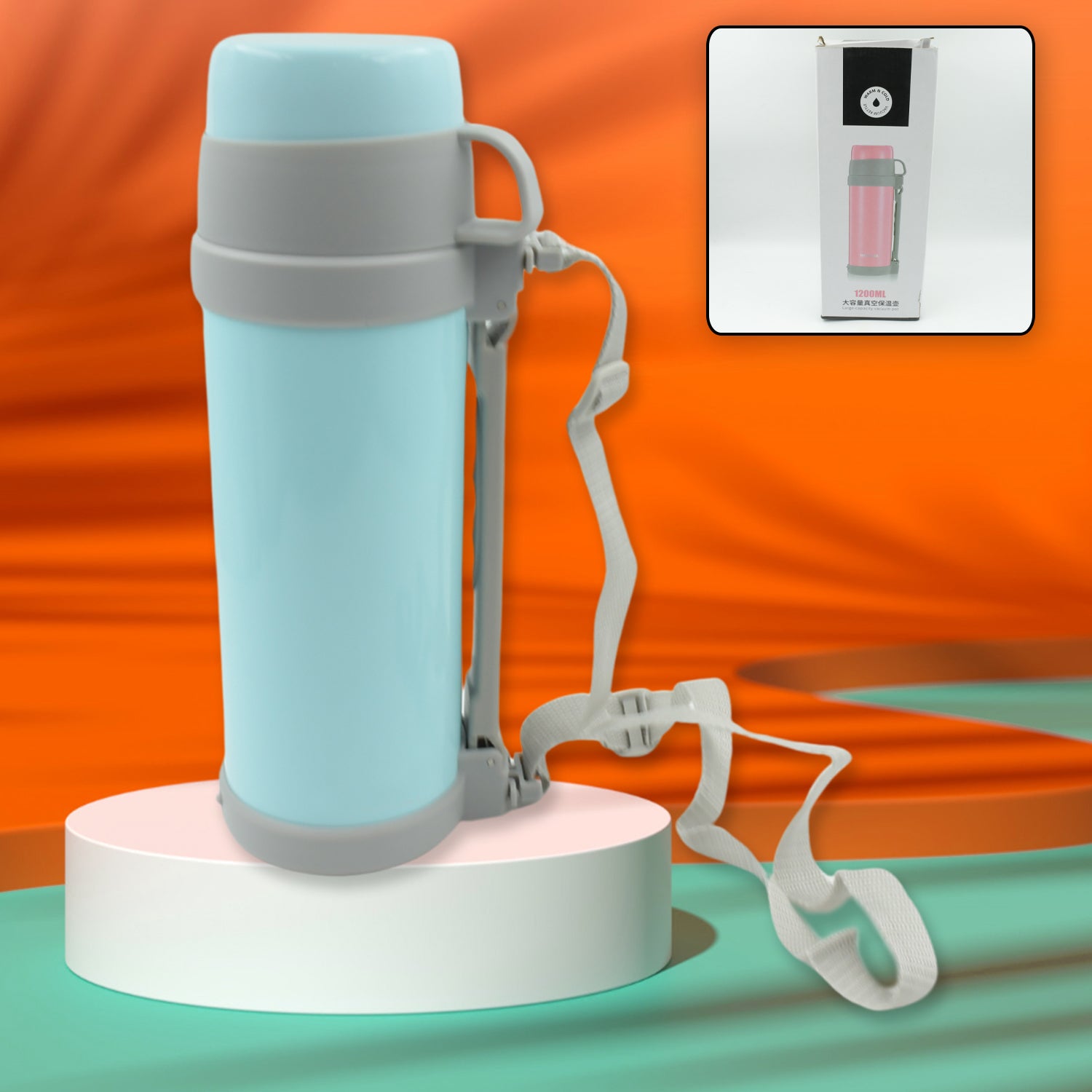 Wukusy stainless steel vacuum insulated water bottle, 1200ml, with double-wall design for hot or cold beverages, suitable for travel and outdoor use.