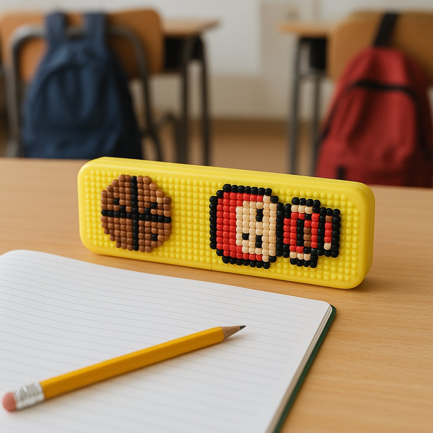 Wukusy DIY pixel art pen stand with building block set, office desk organizer featuring colorful blocks and creative design.