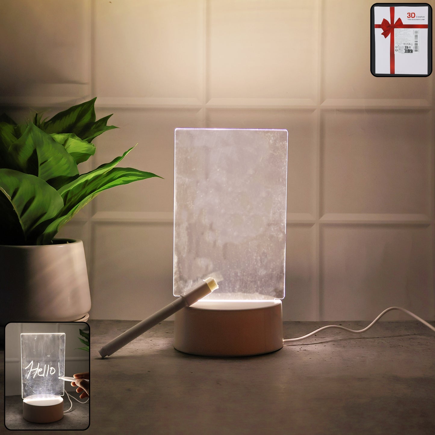 Wukusy LED acrylic message board night lamp for home decor, featuring illuminated message display and modern design.
