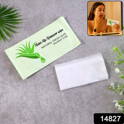 Wukusy Premium Natural Aloe Makeup Remover Wipe showing soft cloth with aloe extract, ideal for gentle facial cleansing.