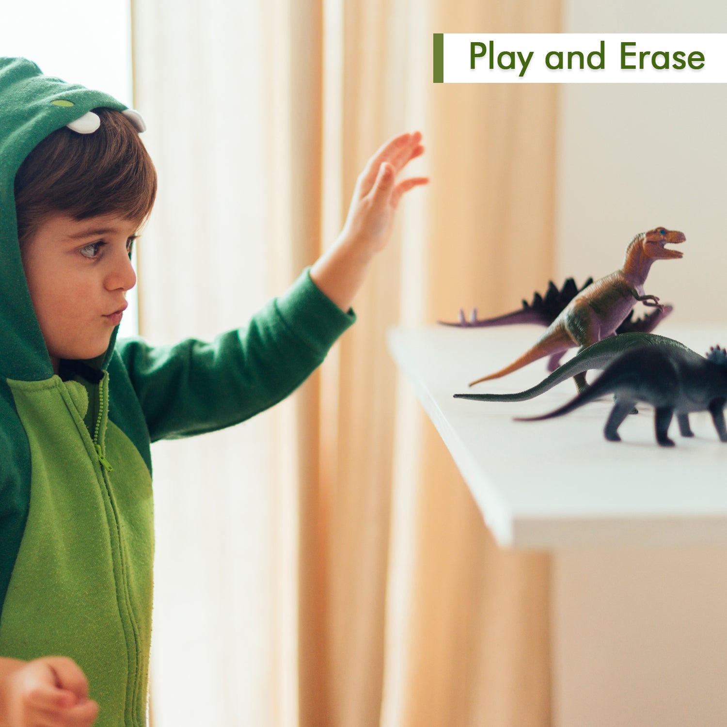 Colorful dinosaur-shaped erasers by Wukusy, featuring mini 3D dinosaur designs perfect for kids, desk toys, and classroom rewards.