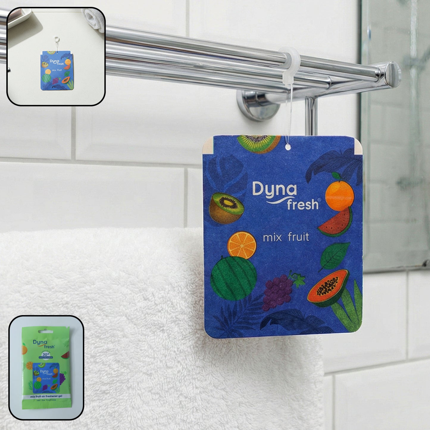 Wukusy mix fruit hanging air freshener gel, 10g, showcasing colorful gel inside a clear hanging container for freshening air.