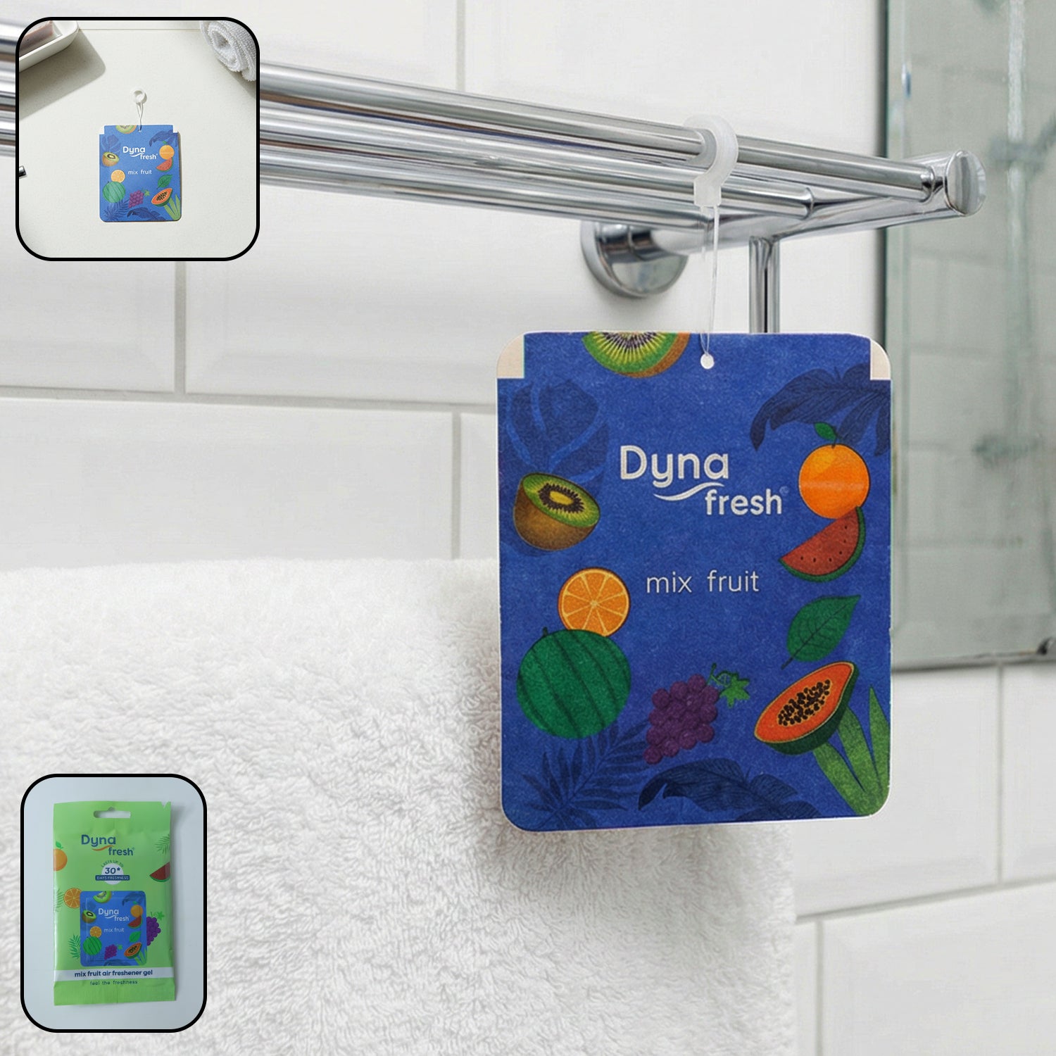 Wukusy mix fruit hanging air freshener gel, 10g, showcasing colorful gel inside a clear hanging container for freshening air.