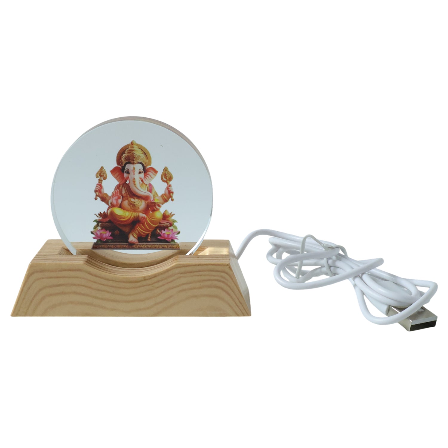 Premium 3D Lord Ganesha acrylic LED night lamp by Wukusy, featuring detailed Ganesha sculpture illuminated with soft LED light.