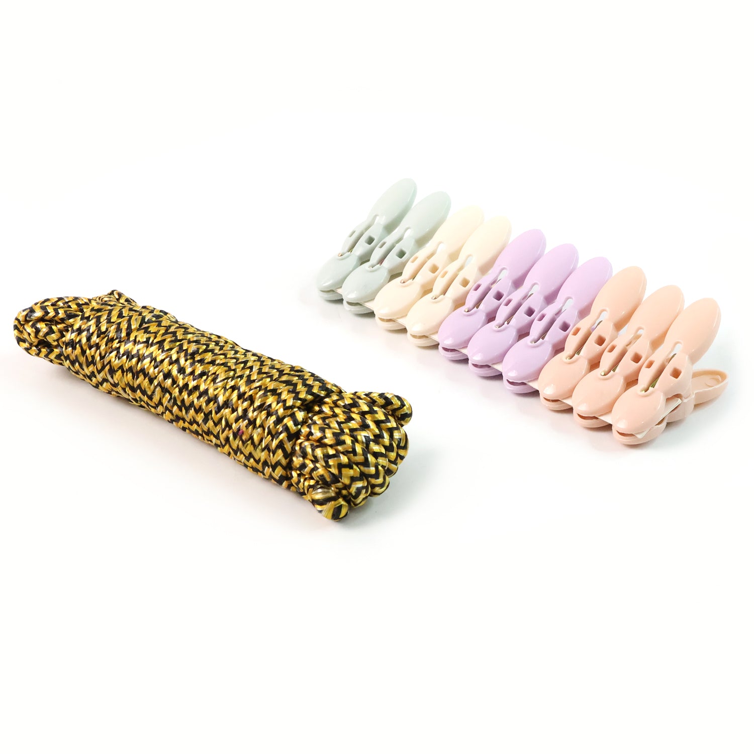 Wukusy clothes drying rope with colorful cloth clips, outdoor laundry line for drying clothes and linens in home improvement setting