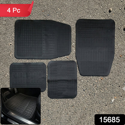 Four black heavy duty car floor mats by Wukusy, designed to fit vehicle floors and protect against dirt and wear.