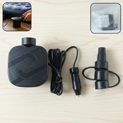 Wukusy portable electric air pump inflator set with car charging adapter, compact device for inflating tires and inflatables.