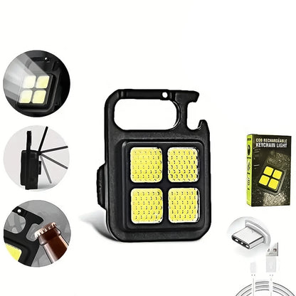 Wukusy 4 LED mini keychain light showing compact design and bright LED bulbs, suitable for home improvement tasks.