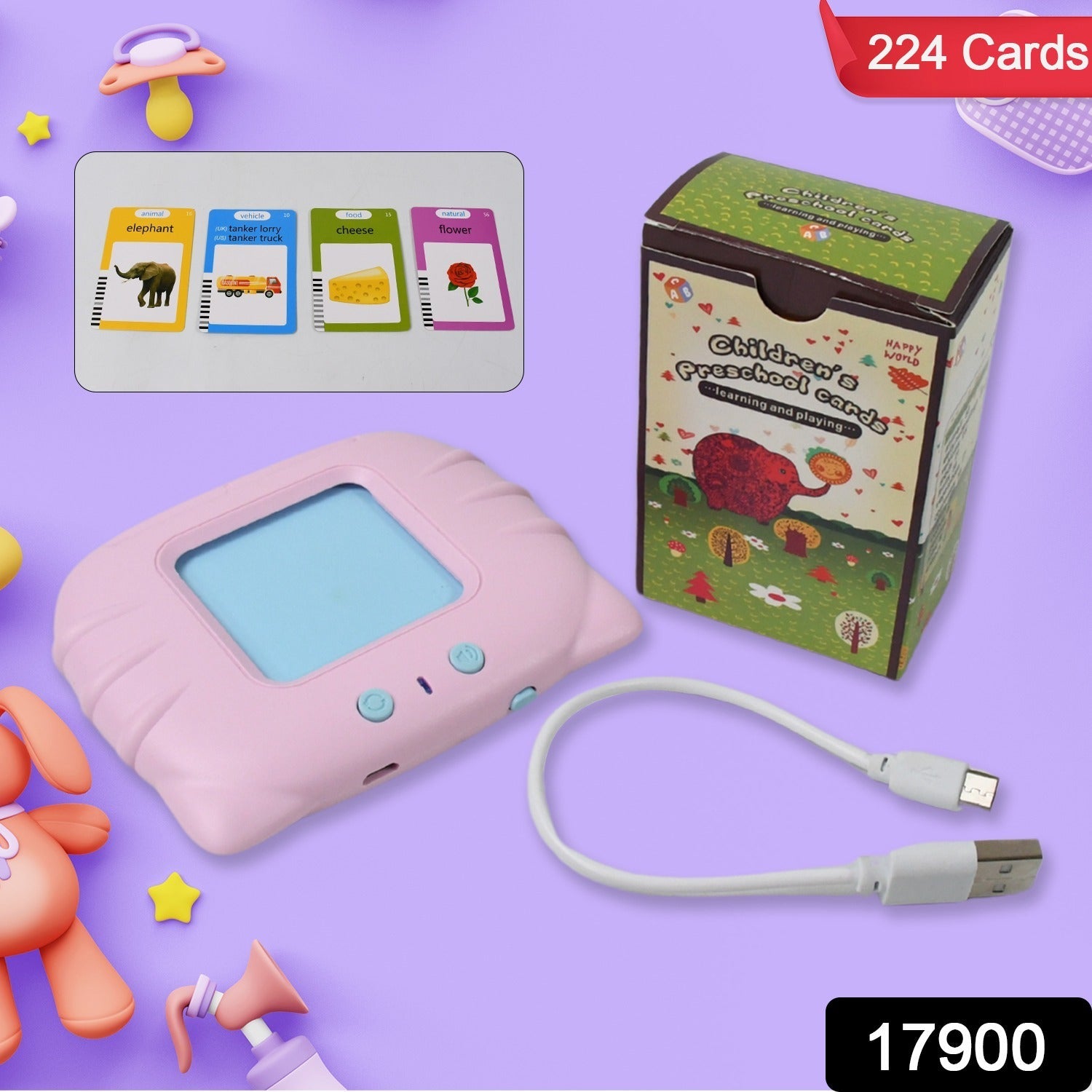 Wukusy preschool learning toys flash cards for kids with colorful images and English words, designed to promote early language skills.