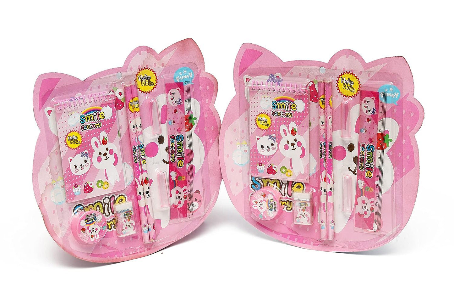 Wukusy 8-in-1 kids stationery gift set with pencils, ruler, sharpener, pencil cover, and other school supplies on a white background.