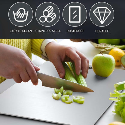Supermom Medium Stello stainless steel chopping board from Wukusy, designed for durable food preparation in the kitchen.