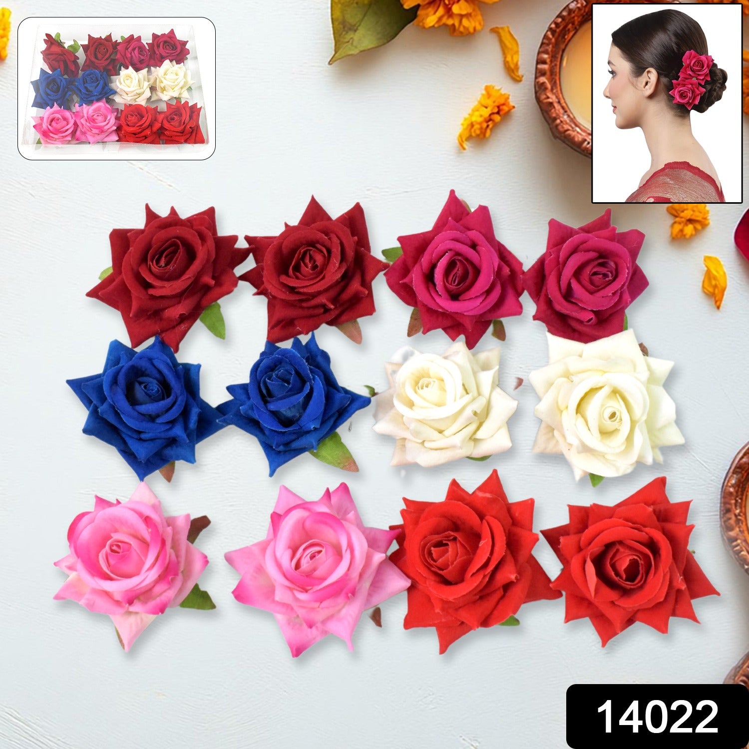 Set of 12 colorful flowing flower hair pins by Wukusy, featuring vibrant mixed colors for decorative hair styling.
