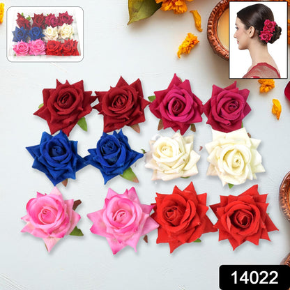 Set of 12 colorful flowing flower hair pins by Wukusy, featuring vibrant mixed colors for decorative hair styling.
